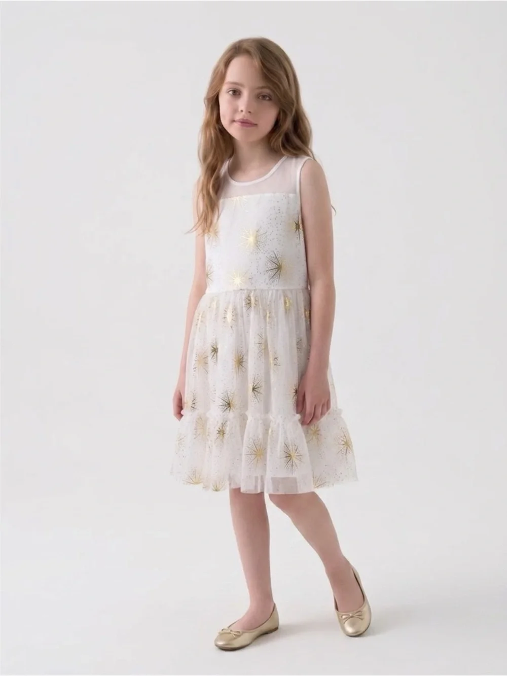 The Children's Place White Dress with Gold Star Accents Size 14